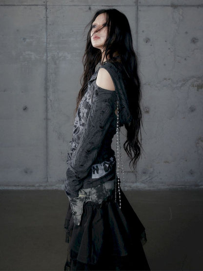 Backless Hooded Long Sleeve Bottom Top【s0000013469】