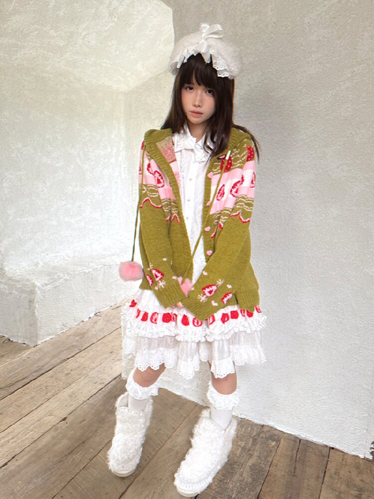 Strawberry Matcha Fair Isle Cardigan【s0000018535】