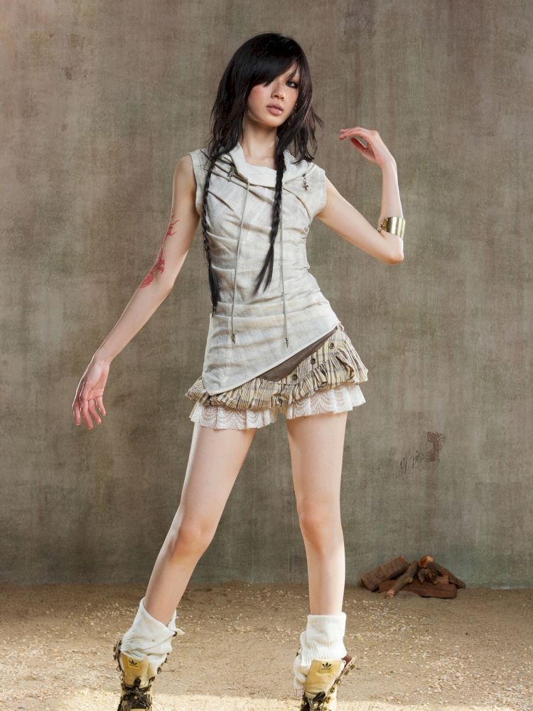 Irregular Pleated Multi-Wear Vest【s0000012658】