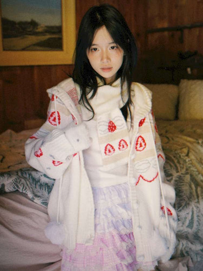 Strawberry Cake Jacquard Knit Scarf【s0000014943】