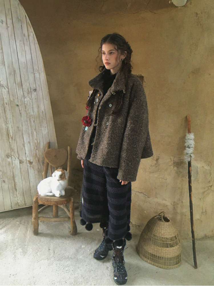 Brown Woolen Loose Button Coat【s0000014896】