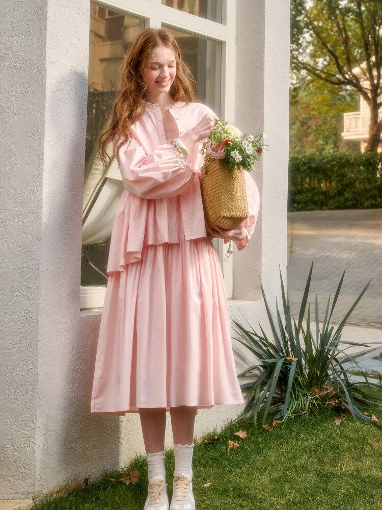 Pink Cotton Embroidered Shirt Dress【s0000015620】