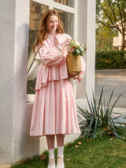 Pink Cotton Embroidered Shirt Dress【s0000015620】