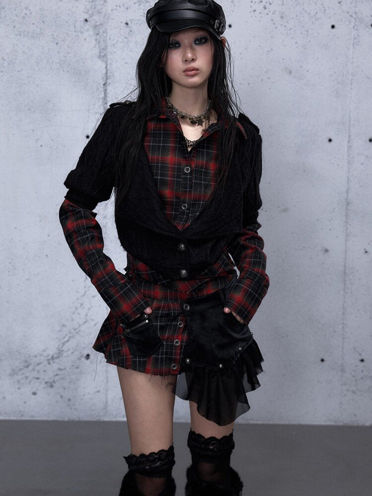 Check Knit Fake Two Piece Shirt【s0000015547】