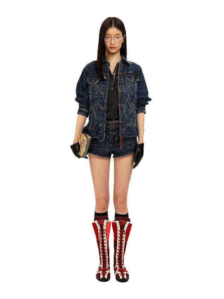Vintage Denim Fringe Jacket Skirt【s0000016091】
