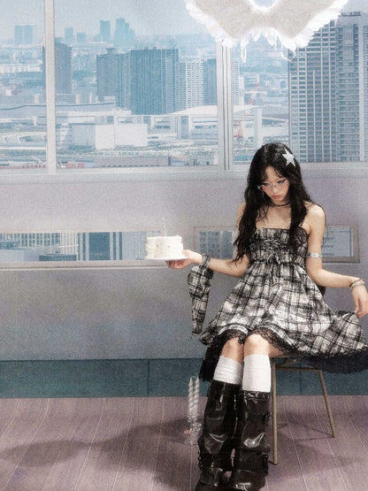 Lace Patchwork Plaid Sundress【s0000016277】