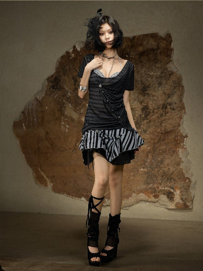 Vintage Punk Irregular Knit T-shirt【s0000016880】