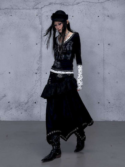 Retro Punk V-Neck Stretch T-Shirt【s0000014928】