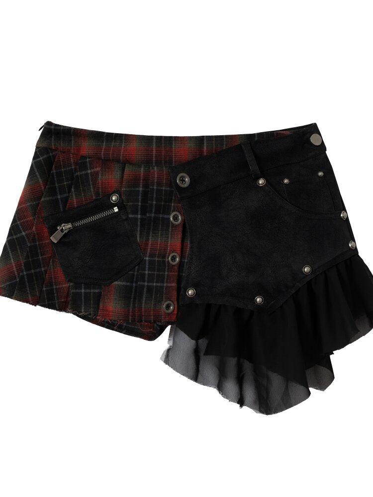 Plaid Stitching Leather Skirt【s0000015546】