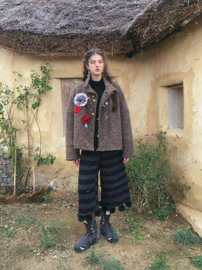 Brown Woolen Loose Button Coat【s0000014896】