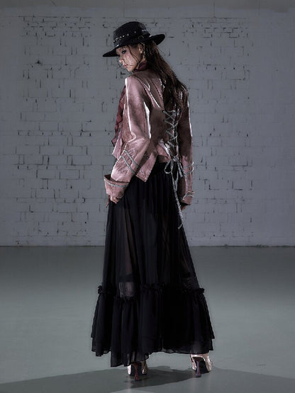 Streamer Snood Chiffon Leather Jacket【s0000015942】
