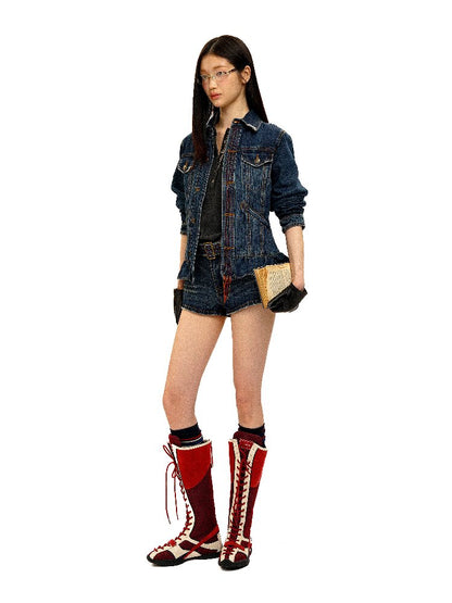 Vintage Denim Fringe Jacket Skirt【s0000016091】