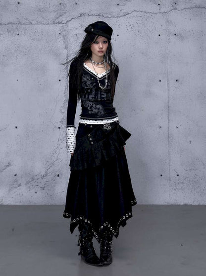 Retro Punk V-Neck Stretch T-Shirt【s0000014928】