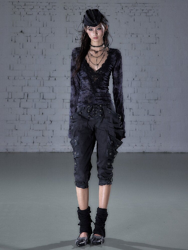 Crochet Flocked Lace Slim Shirt【s0000015934】