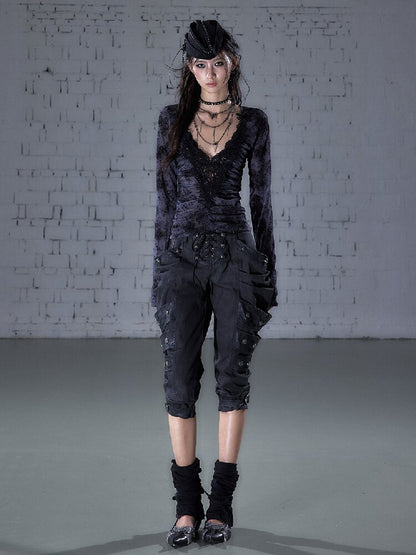Crochet Flocked Lace Slim Shirt【s0000015934】