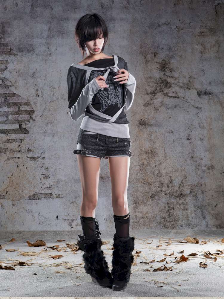 High-Stretch Printed Rhinestone Knit Top【s0000014490】