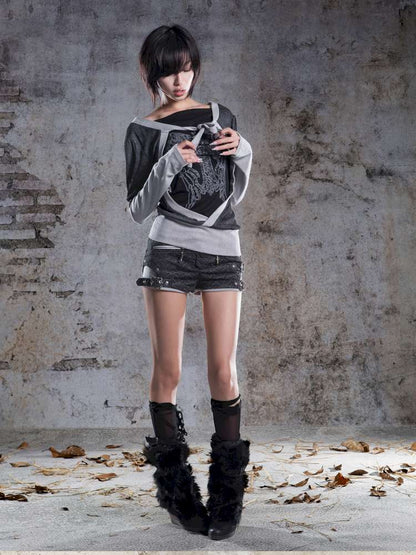 High-Stretch Printed Rhinestone Knit Top【s0000014490】