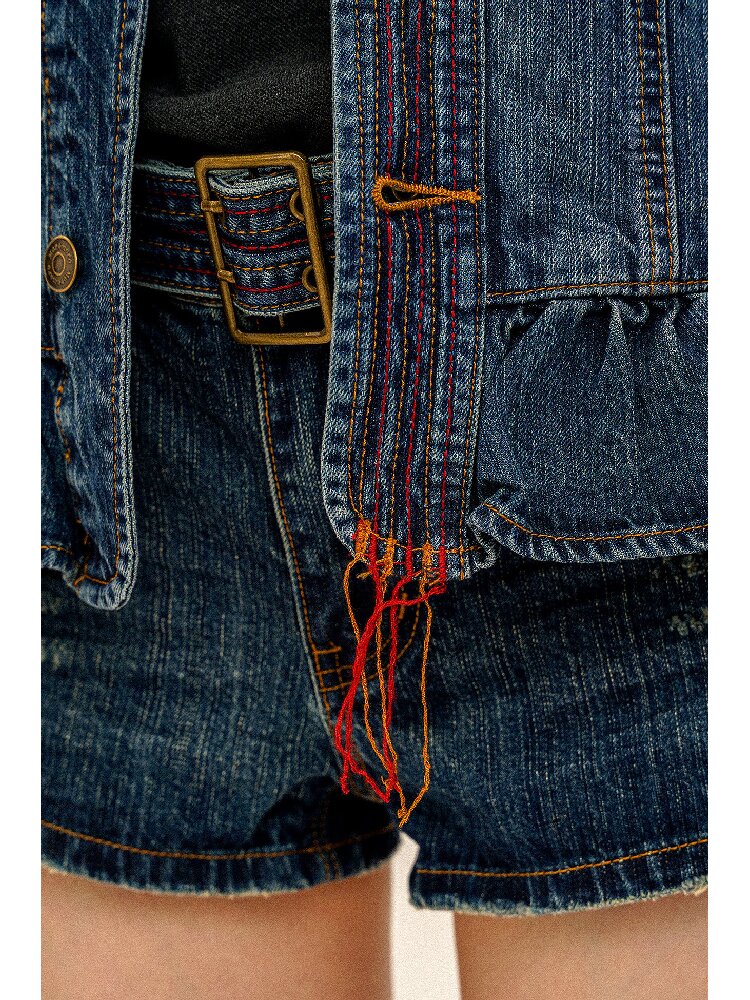 Vintage Denim Fringe Jacket Skirt【s0000016091】