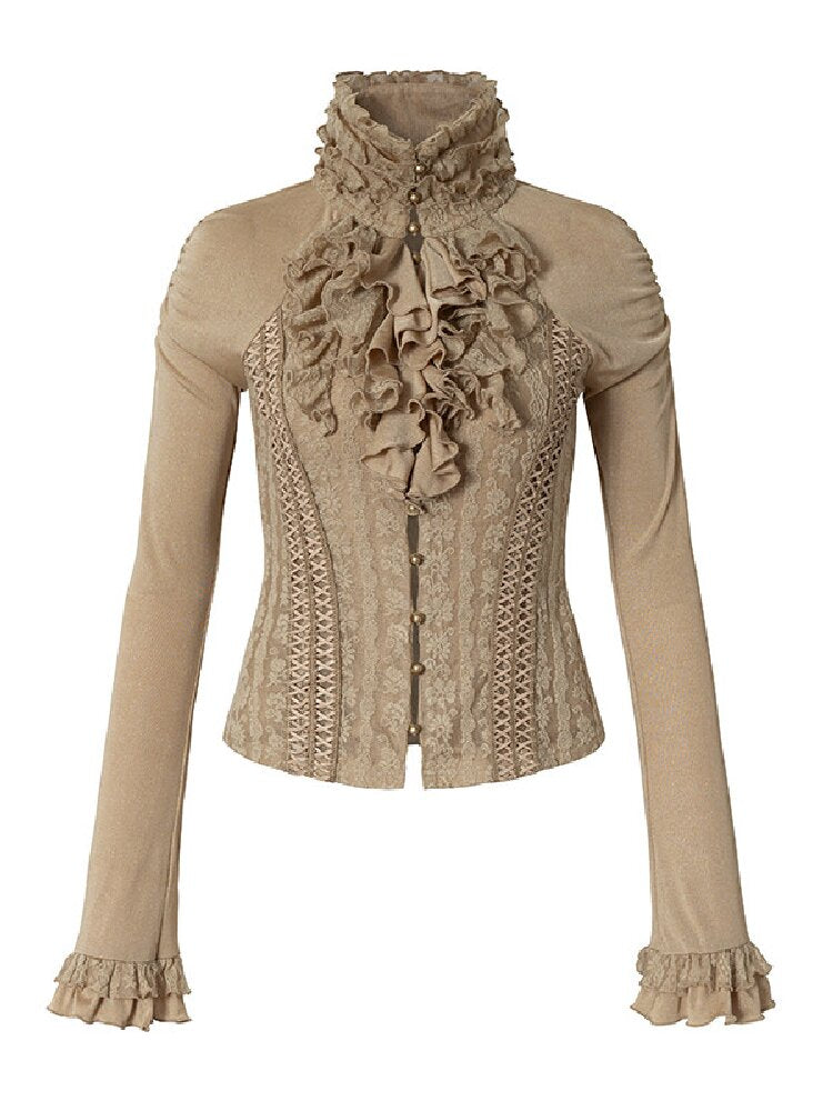 Ruffle Lace Long Sleeve Top【s0000019154】