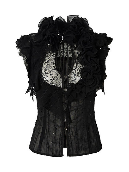 Ruffle Bead Patchwork Chiffon Shirt【s0000016981】