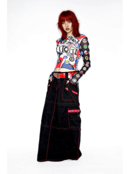 Y2K Millennium Print Long Sleeve Mesh Top【s0000014915】