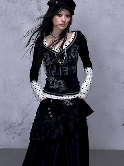 Retro Punk V-Neck Stretch T-Shirt【s0000014928】