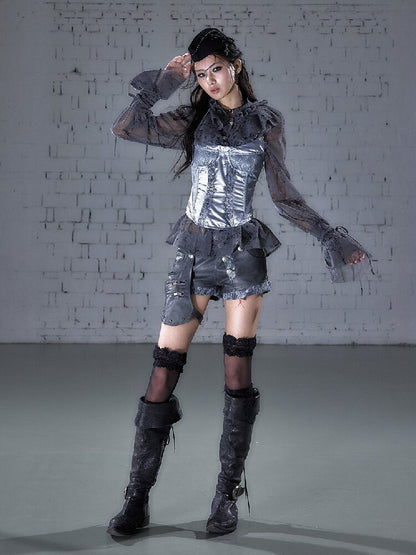 Lace Satin Fake Two Corset【s0000015936】