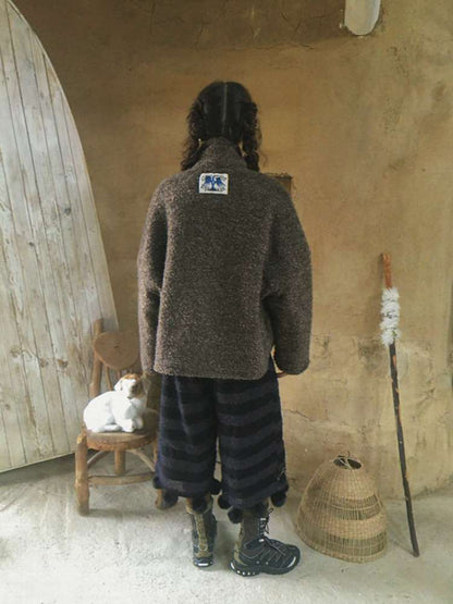 Brown Woolen Loose Button Coat【s0000014896】