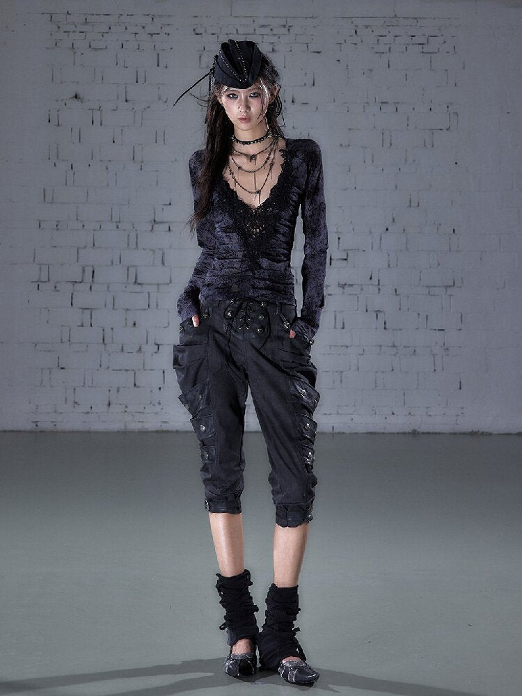 Crochet Flocked Lace Slim Shirt【s0000015934】