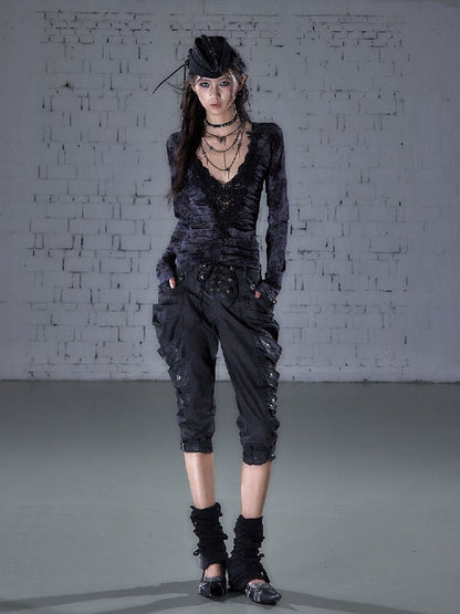 Crochet Flocked Lace Slim Shirt【s0000015934】