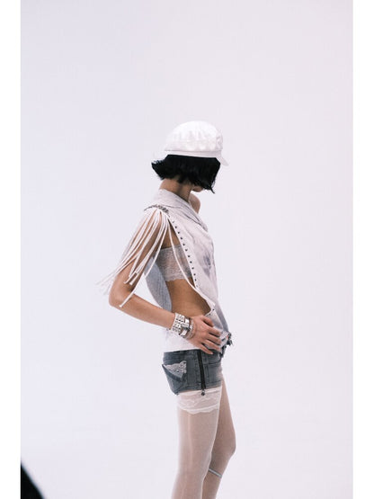 Asymmetrical Collar Fringe Print Set【s0000018475】