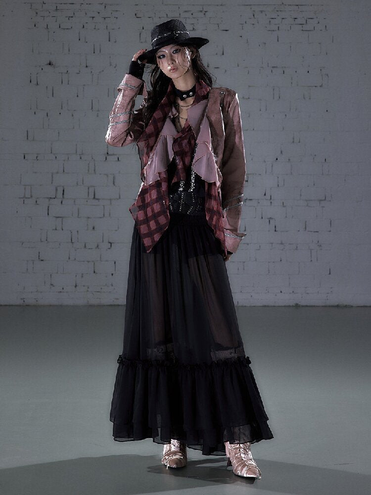Streamer Snood Chiffon Leather Jacket【s0000015942】