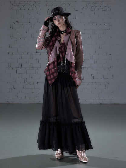 Streamer Snood Chiffon Leather Jacket【s0000015942】