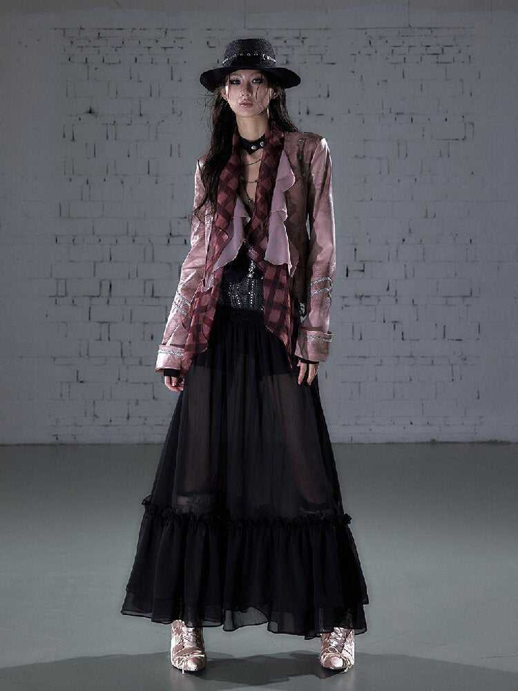 Streamer Snood Chiffon Leather Jacket【s0000015942】