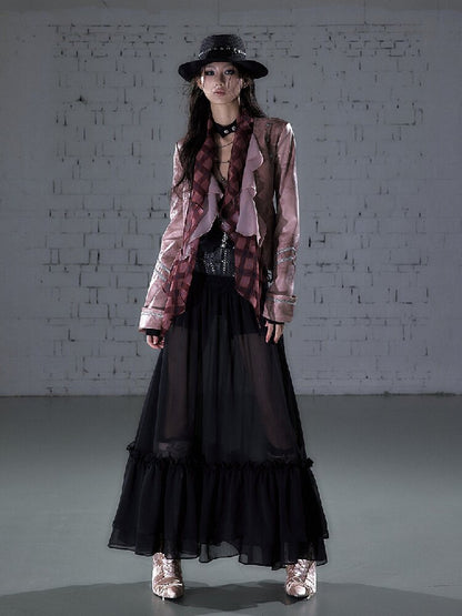 Streamer Snood Chiffon Leather Jacket【s0000015942】
