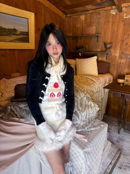 Strawberry Cake Jacquard Knit Scarf【s0000014943】