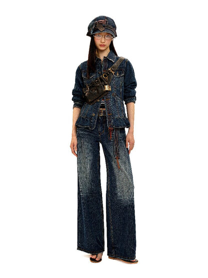 Vintage Denim Fringe Jacket Skirt【s0000016091】