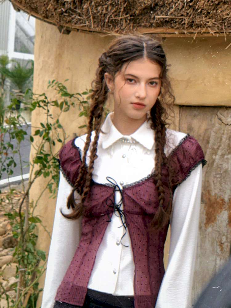 Blue Plaid Polka Dot Long Shirt【s0000014902】