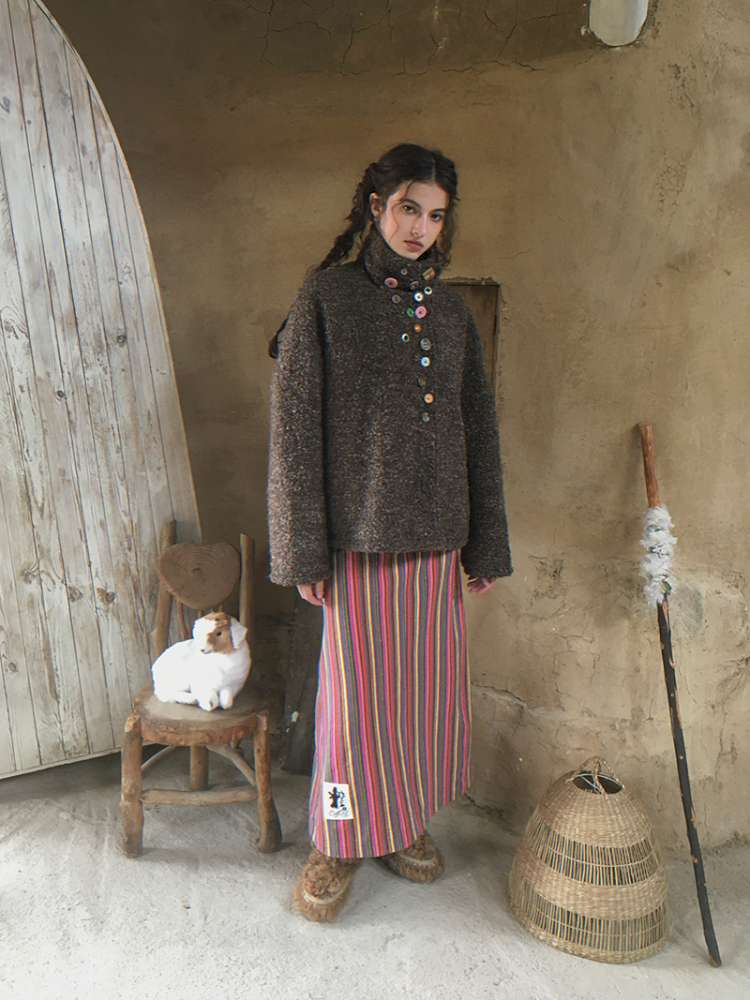 Brown Woolen Loose Button Coat【s0000014896】