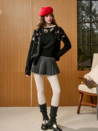 Wool Hand-Embroidered Flower Sweater Cardigan【s0000014891】