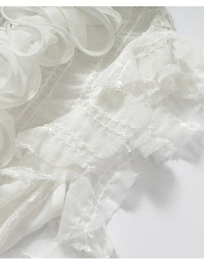 Ruffle Bead Patchwork Chiffon Shirt【s0000016981】