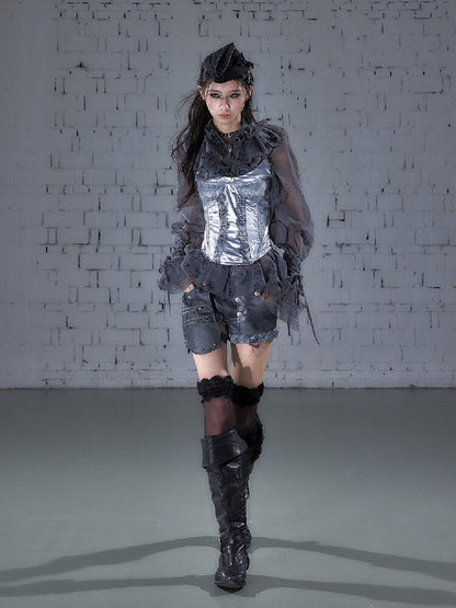 Lace Satin Fake Two Corset【s0000015936】