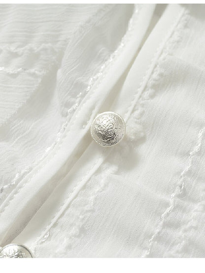 Ruffle Bead Patchwork Chiffon Shirt【s0000016981】
