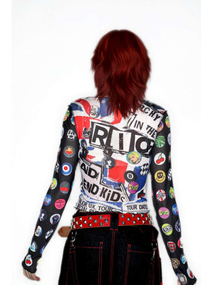 Y2K Millennium Print Long Sleeve Mesh Top【s0000014915】