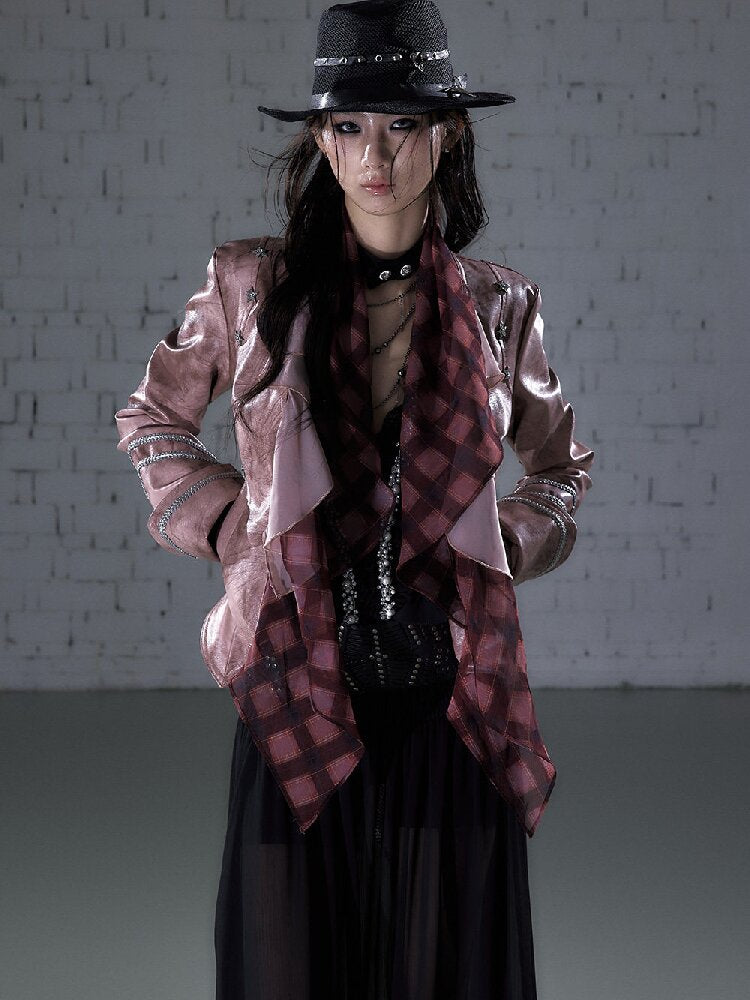 Streamer Snood Chiffon Leather Jacket【s0000015942】