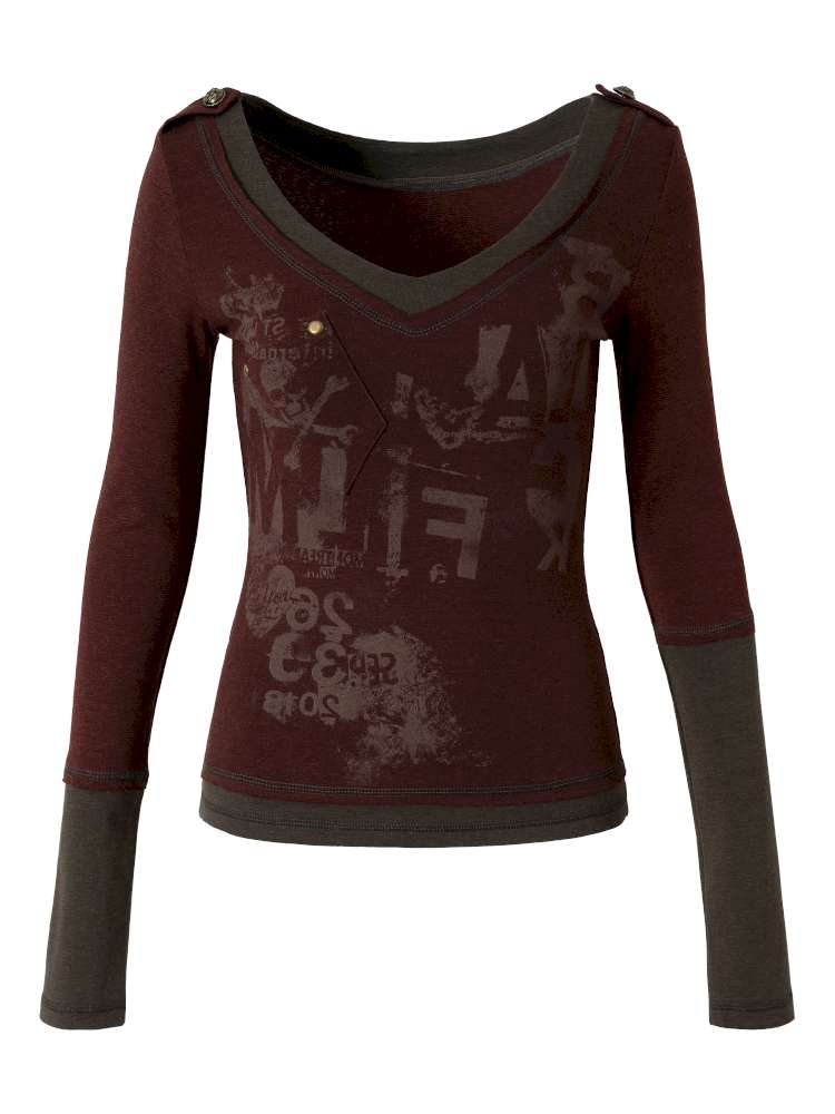 Retro Punk V-Neck Stretch T-Shirt【s0000014928】