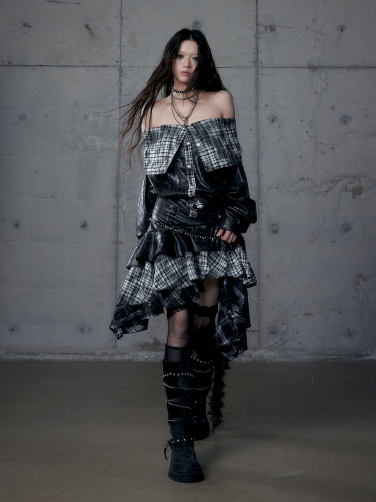 Heavy leather bustier skirt【s0000013467】
