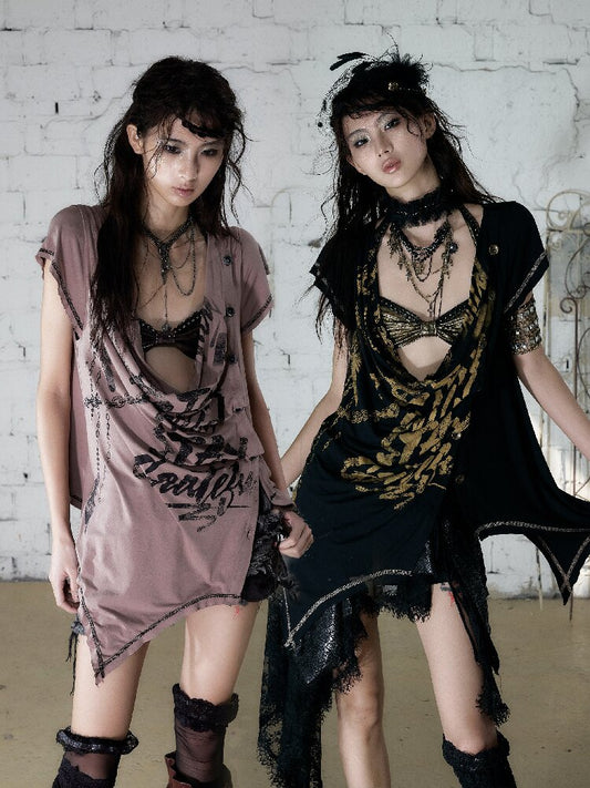 Punk Metallic Bikini Short T-Shirt【s0000016978】