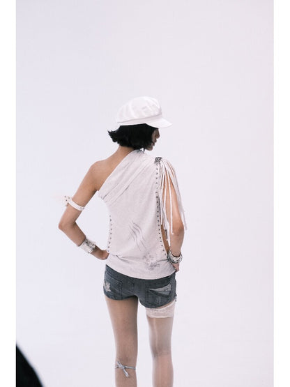Asymmetrical Collar Fringe Print Set【s0000018475】