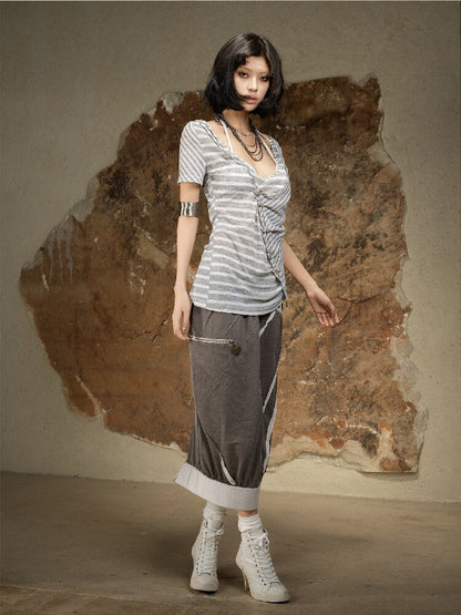 Vintage Punk Irregular Knit T-shirt【s0000016880】